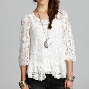 Free People Lily Lace White Blouse [Medium]